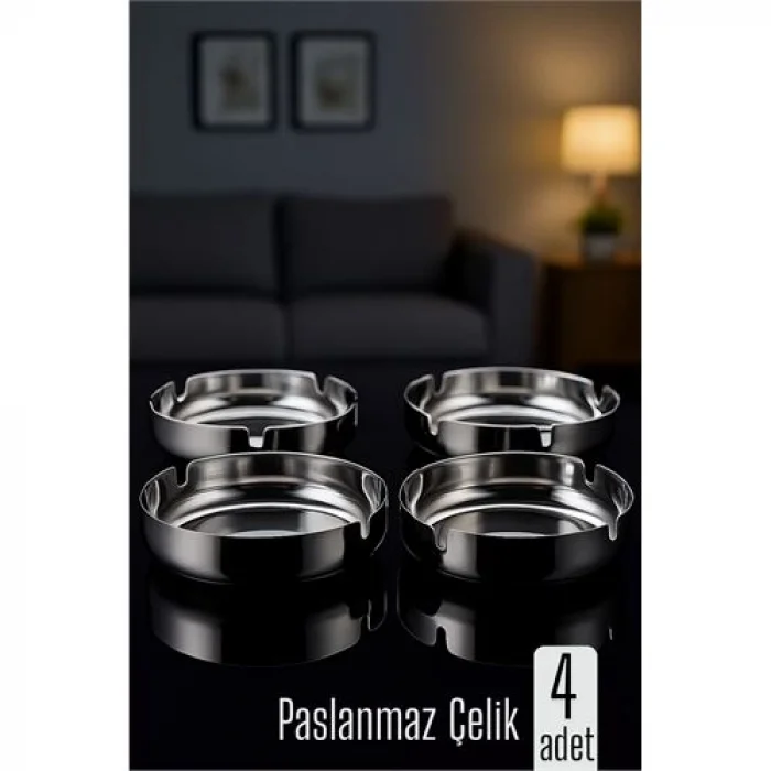 Paslanmaz Yuvarlak Küllük - Metal Kül Tablası - Masaüstü Küllük 4 LÜ 722217