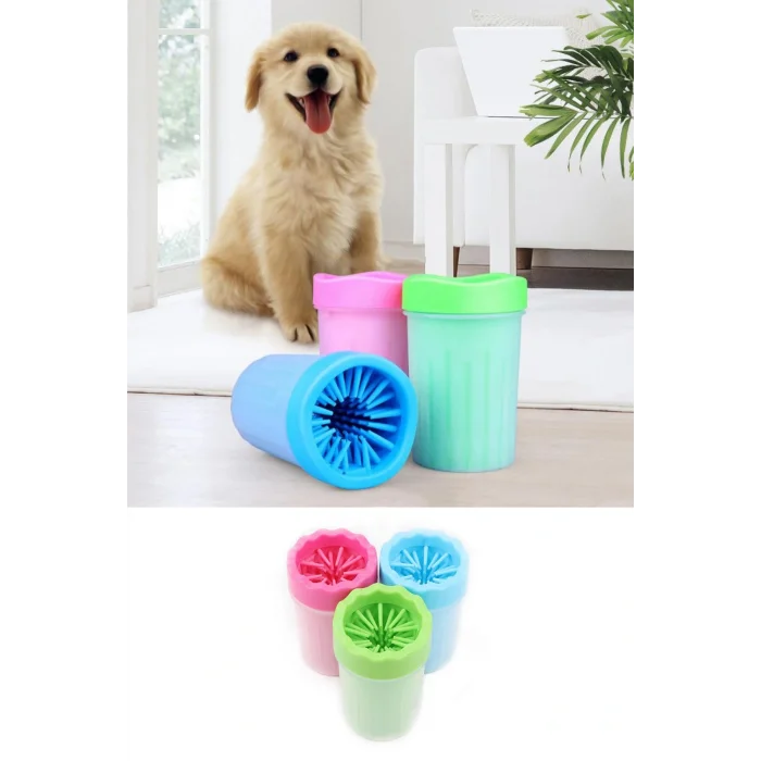 Silikon Jel Fırçalı Kedi Köpek Pati Ayak Yıkama Temizleme Kovası (Küçük) (5047)