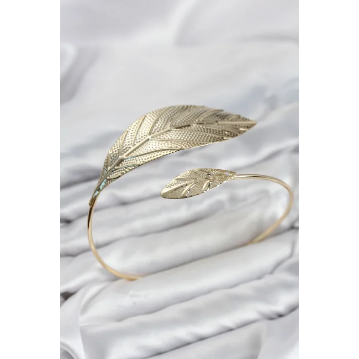 Pazu Bileklik Gold Renk Pirinç Yaprak Model