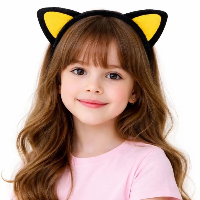 Peluş Kedi Kulak Taç Sarı Siyah – Çocuk Parti &amp;amp; Kostüm Tacı (5047)