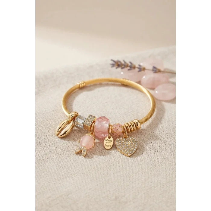 Pembe Balık Model Gold Renk Charmlı Bileklik