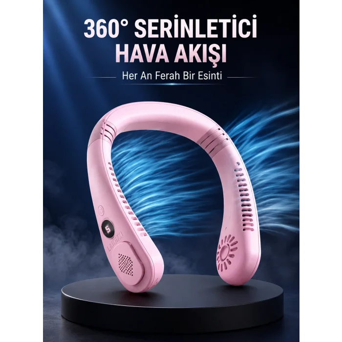 Pembe Boyun Fanı Kablosuz Taşınabilir Sessiz Çalışan Kişisel Serinletici Fan