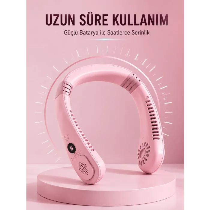 Pembe Boyun Fanı Sessiz Çalışan USB Şarjlı Taşınabilir Kişisel Serinletici
