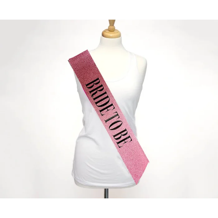 Pembe Üzeri Siyah Büyük Bride To Be Yazılı Simli Işıltılı Kuşak Kemer 10 cm Genişlik (5047)