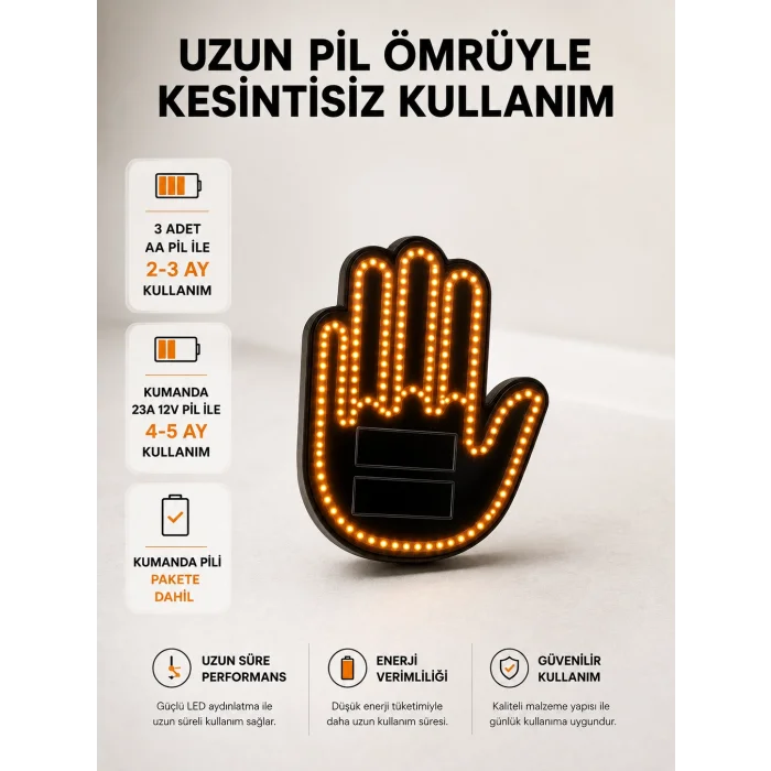 Pilli Led Işık Araç Camı İçin Uzaktan Kumandalı El Simgesi