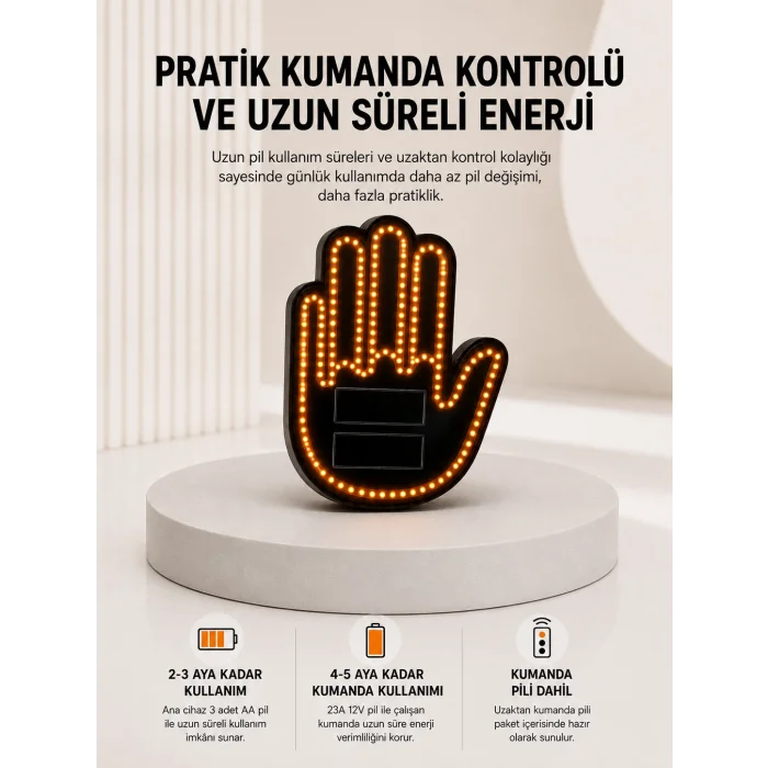 Pilli Led Işık Araç Camı İçin Uzaktan Kumandalı El Simgesi
