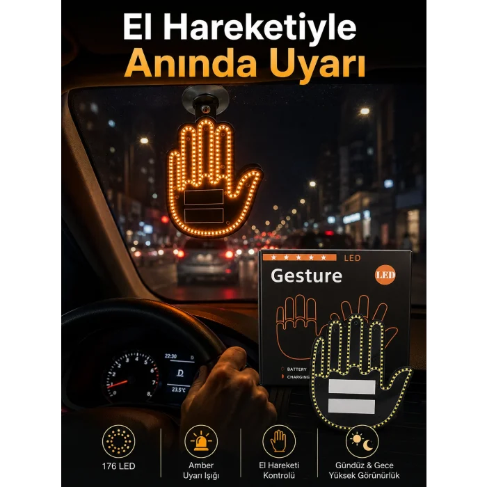 Pilli Led Işık Araç Camı İçin Uzaktan Kumandalı El Simgesi