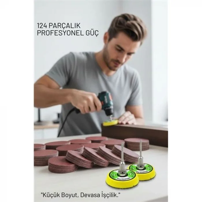 Pimli 50mm Cırt Zımpara Taban Seti 124 Parça Matkap ve Gravür Uyumlu Profesyonel Hobi Seti