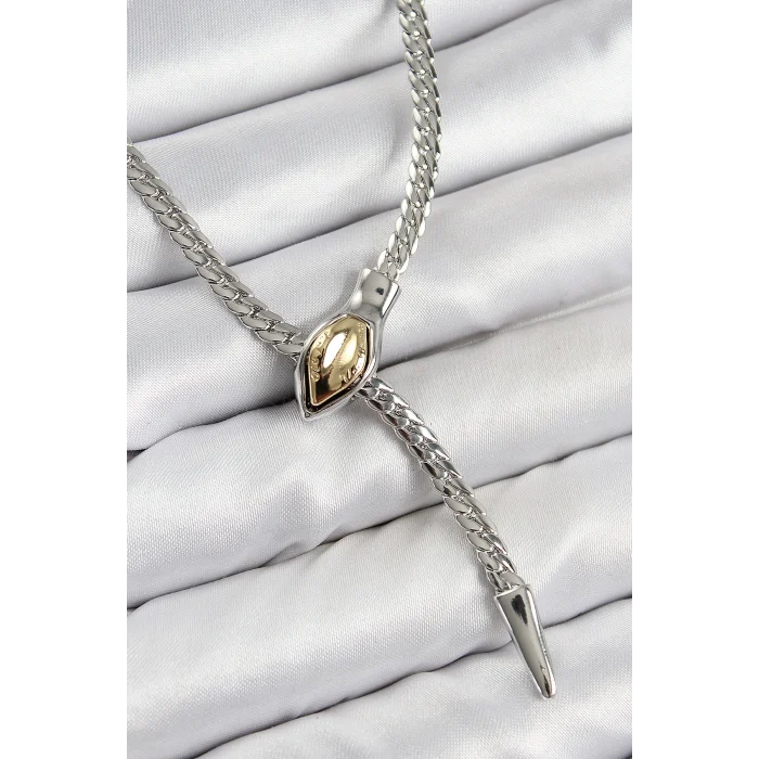 Pirinç Asansörlü Yılan Model Gümüş Renk Kadın Kolye