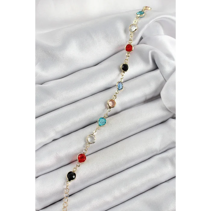 Pirinç Asorti Model Gold Renk Zirkon Taşlı Kadın Bileklik