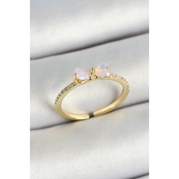 Pirinç Fiyonk Figürlü Zirkon Taşlı Gold Renk Ayarlanabilir Kadın Yüzük