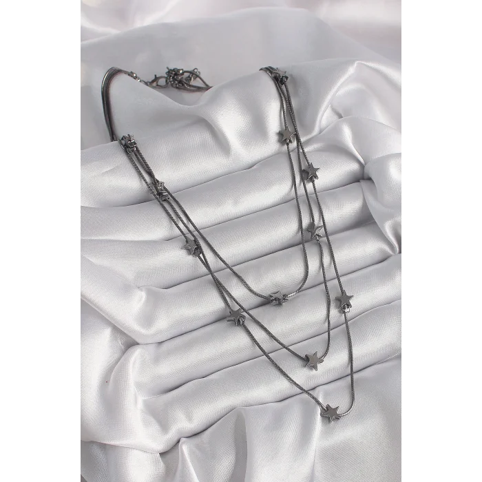 Pirinç Füme Renk 3Lü Yıldız Model Kadın Kolye