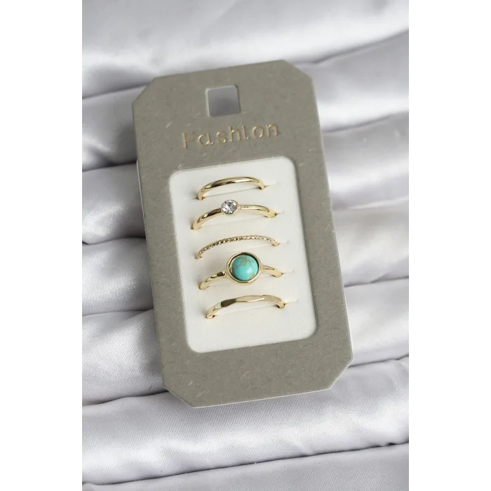 Pirinç Gold Renk 5li Yüzük Seti