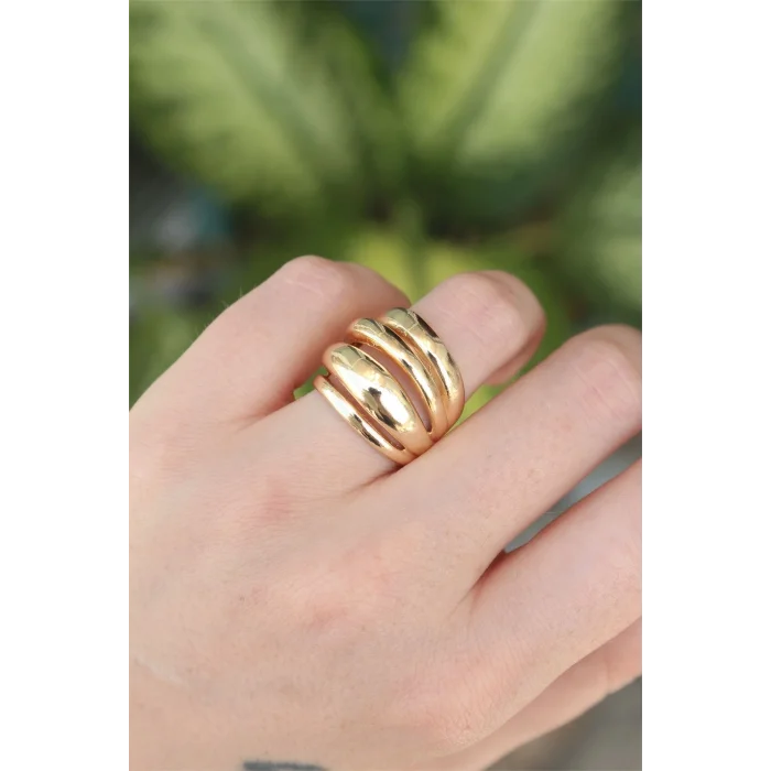 Pirinç Gold Renk Ayarlanabilir Tırtıklı Bombe Yüzük