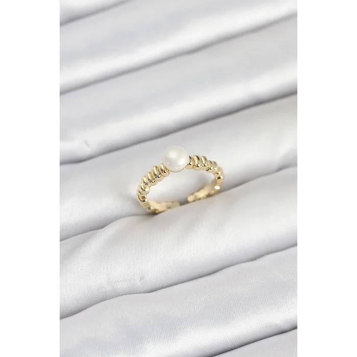 Pirinç Gold Renk Göbek İnci Model Kadın Yüzük