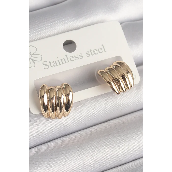 Pirinç Gold Renk İşlemeli Yarım Halka Model Kadın Küpe