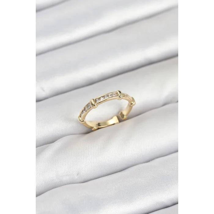 Pirinç Gold Renk Kemik Model Zirkon Taşlı Kadın Yüzük