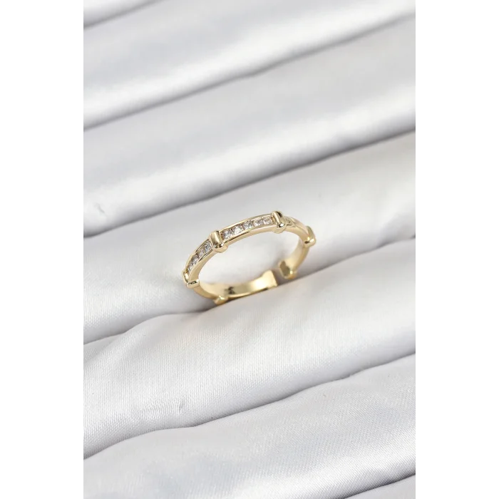 Pirinç Gold Renk Kemik Model Zirkon Taşlı Kadın Yüzük