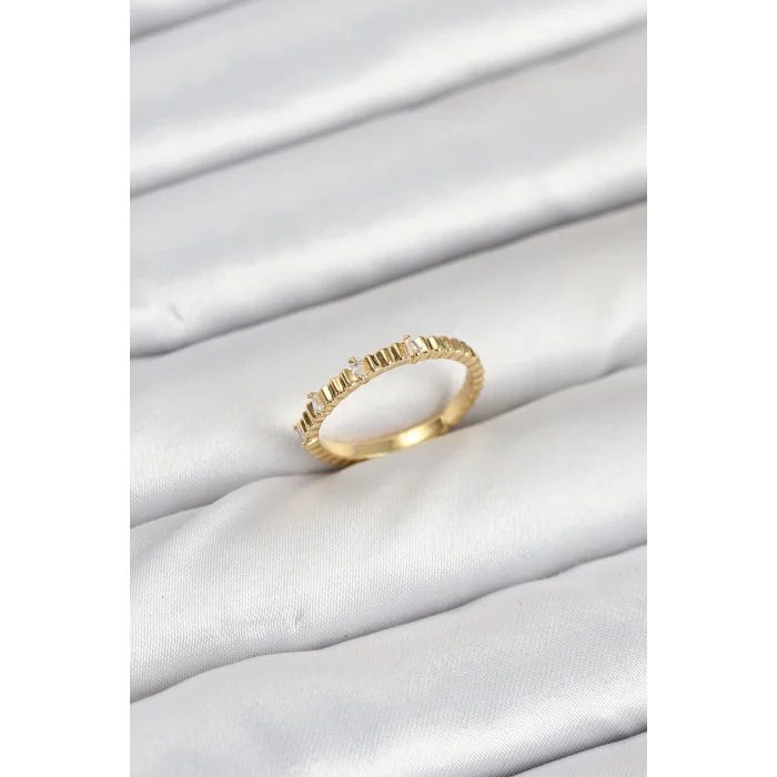 Pirinç Gold Renk Lazer Kesim Kadın Yüzük