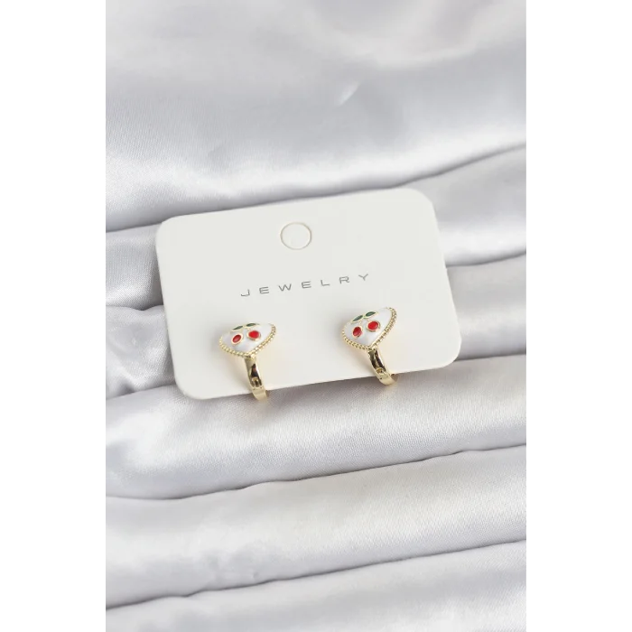 Pirinç Gold Renk Mineli Kalp Kiraz Model Çocuk Küpe