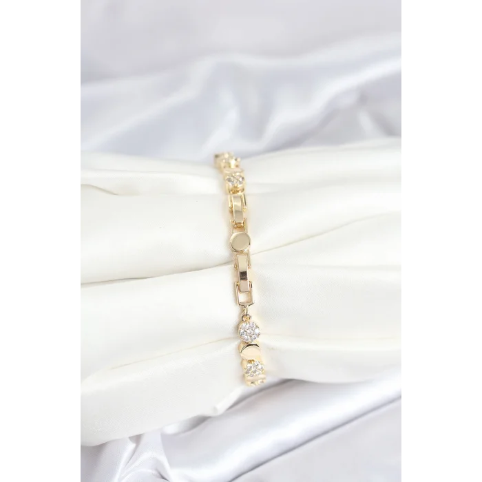 Pirinç Gold Renk Nokta Model Zirkon Taşlı Kadın Bileklik