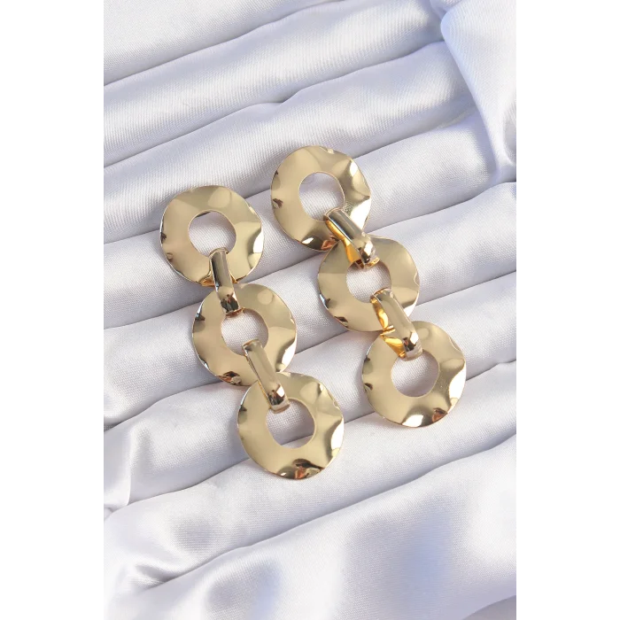 Pirinç Gold Renk Oval Ayna Model Sallantılı Küpe