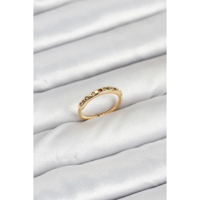 Pirinç Gold Renk Renkli Zirkon Taşlı Kadın Yüzük