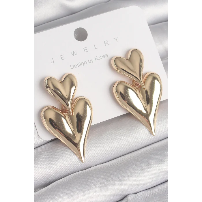 Pirinç Gold Renk Sallantı Kalp Model Kadın Küpe