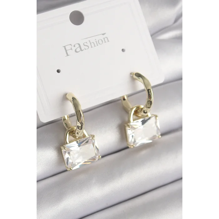 Pirinç Gold Renk Sallantı Zirkon Taşlı Çanta Model Kadın Küpe