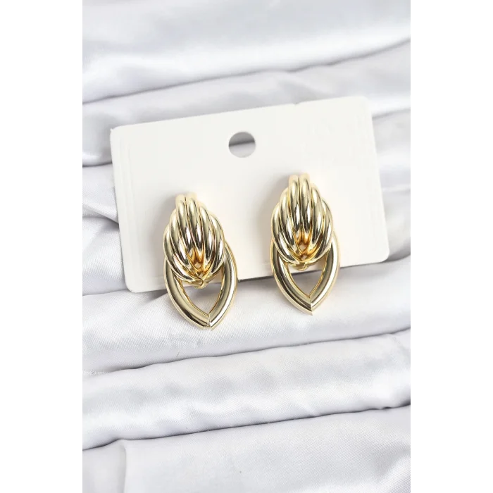 Pirinç Gold Renk Sarmal Damla Model Vintage Kadın Küpe