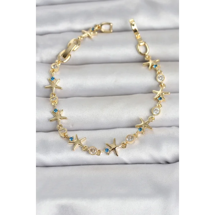 Pirinç Gold Renk Sıralı Deniz Yıldızı Model Kadın Bileklik