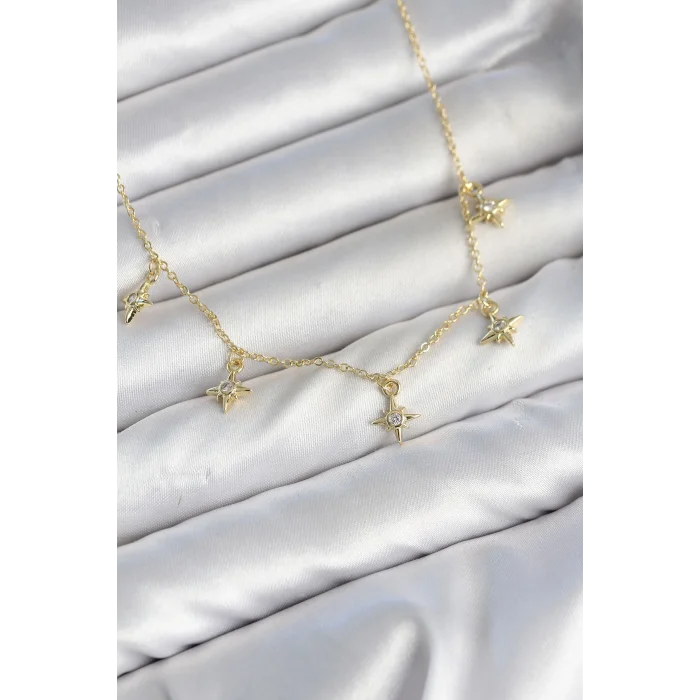 Pirinç Gold Renk Sıralı Minimal Kutup Yıldızı Model Kadın Kolye