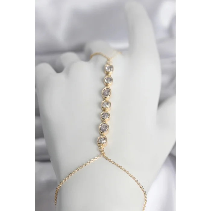 Pirinç Gold Renk Sıralı Zirkon Taşlı Kadın Şahmeran