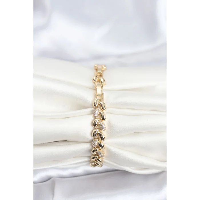 Pirinç Gold Renk VIP Seri Sarmal Damla Model Zirkon Taşlı Kadın Bileklik