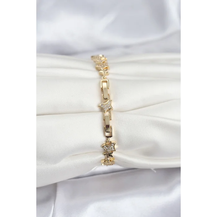 Pirinç Gold Renk VIP Seri Yıldız Model Zirkon Taşlı Kadın Bileklik