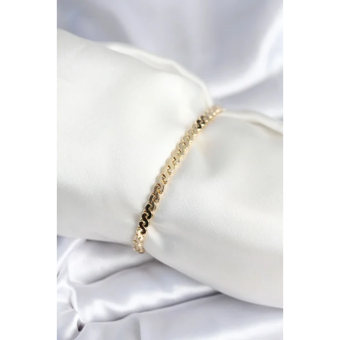 Pirinç Gold Renk Yassı Zincir Model Kadın Bileklik