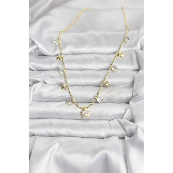 Pirinç Gold Renk Yıldız Model Kadın Kolye