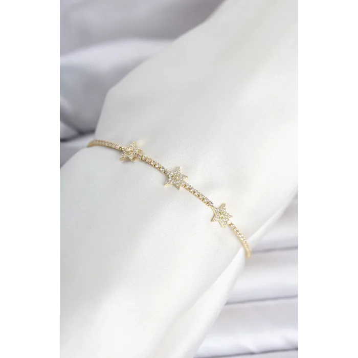Pirinç Gold Renk Yıldız Model Su Yolu Kadın Bileklik
