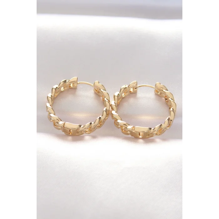 Pirinç Gold Renk Zincir Model Halka Küpe