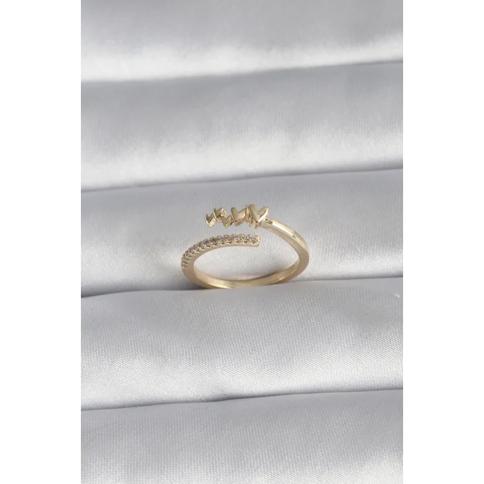 Pirinç Gold Renk Zirkon Taş Detay Kalp Model Kadın Yüzük