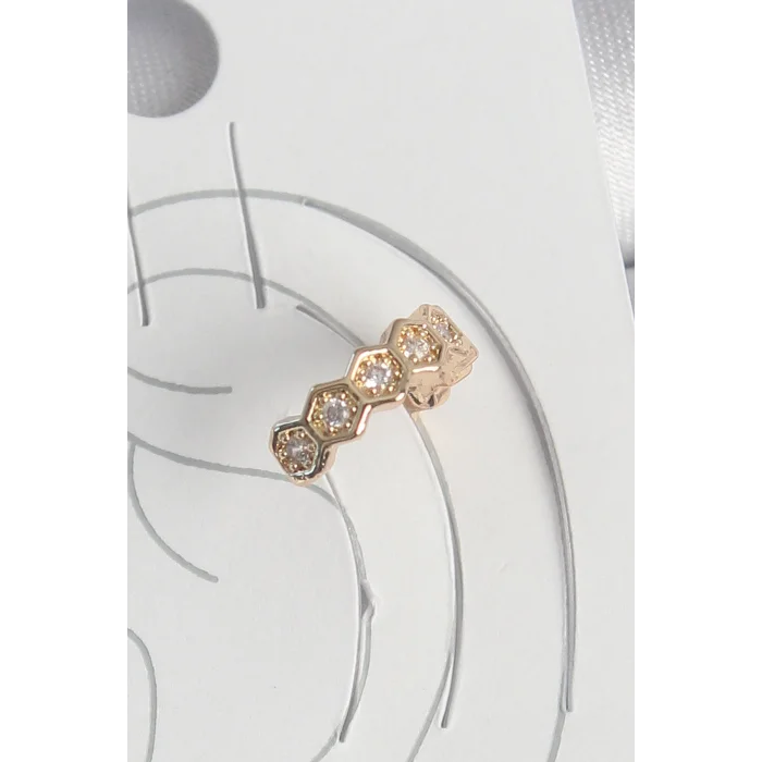 Pirinç Gold Renk Zirkon Taşlı Bal Peteği Model Kadın Kıkırdak Küpe