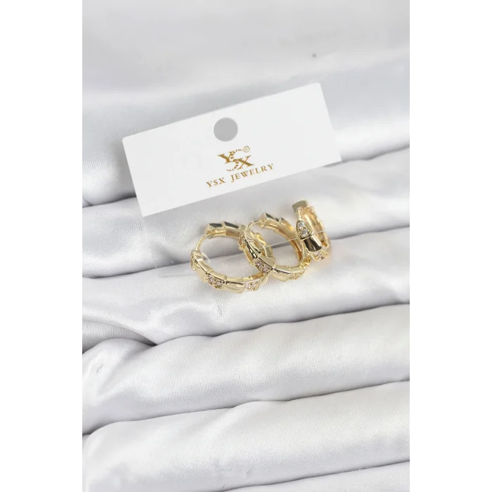 Pirinç Gold Renk Zirkon Taşlı Halka Yılan Model YSX Trio Küpe Seti