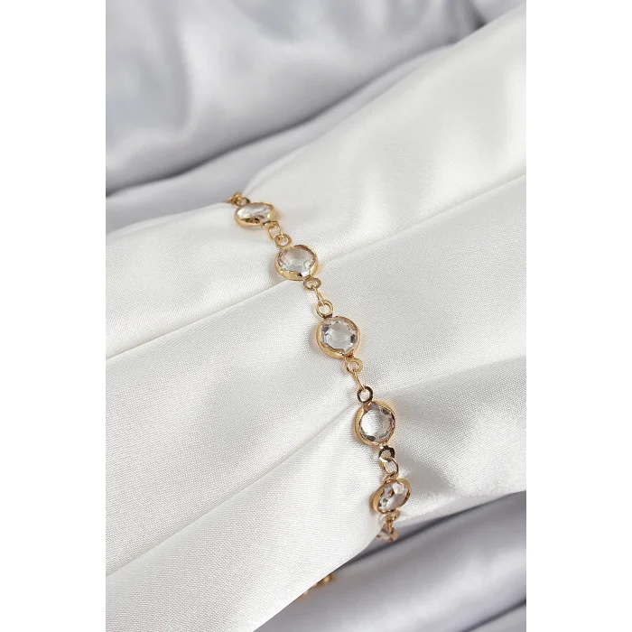 Pirinç Gold Renk Zirkon Taşlı Kadın Bileklik