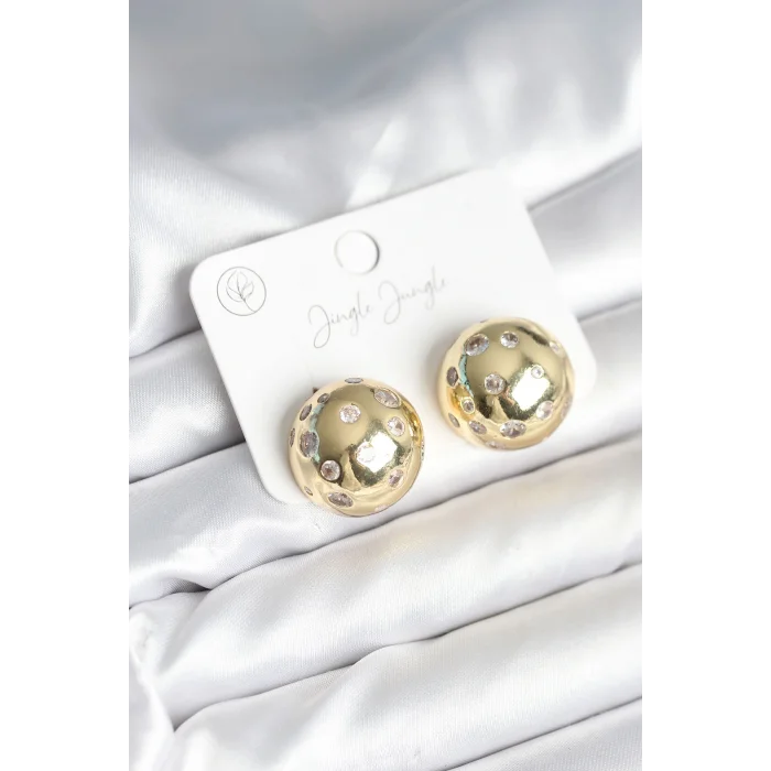 Pirinç Gold Renk Zirkon Taşlı Kadın Küpe