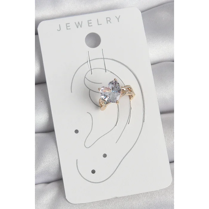Pirinç Gold Renk Zirkon Taşlı Kalp Model Kadın Kıkırdak Küpe
