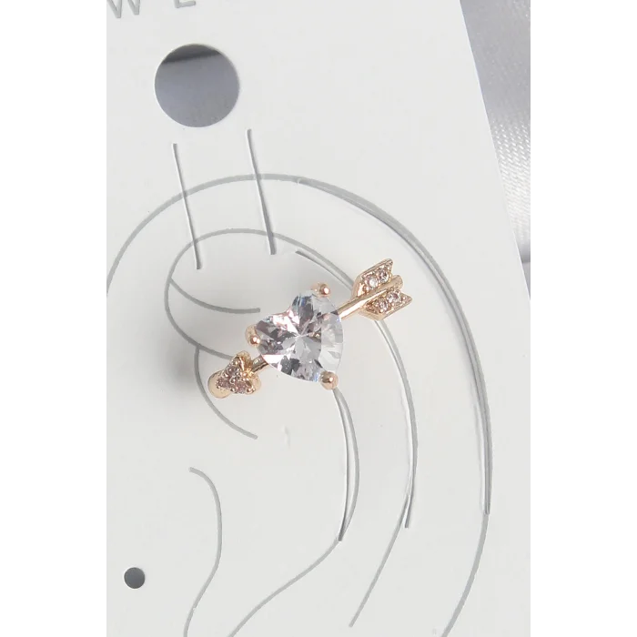 Pirinç Gold Renk Zirkon Taşlı Kalp Ok Model Kadın Kıkırdak Küpe
