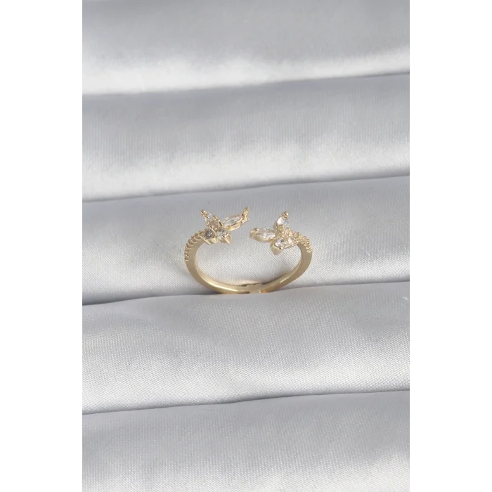 Pirinç Gold Renk Zirkon Taşlı Kelebek Model Kadın Yüzük