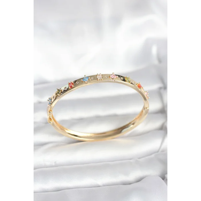 Pirinç Gold Renk Zirkon Taşlı Kelepçe Bileklik