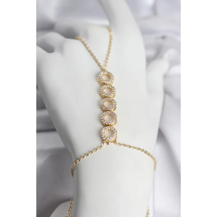 Pirinç Gold Renk Zirkon Taşlı Sıralı Halka Model Kadın Şahmeran