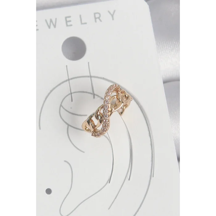 Pirinç Gold Renk Zirkon Taşlı Sonsuzluk Zincir Model Kadın Kıkırdak Küpe